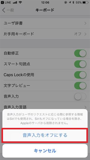 音声入力をオフにする